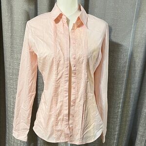 New York & Company Light Pink Lace-Trim Blouse
